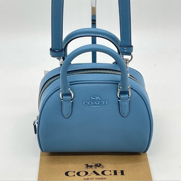 Coach Sydney Satchel Crossbody Bag Leather Midnight Blue - Picture 3 of 12